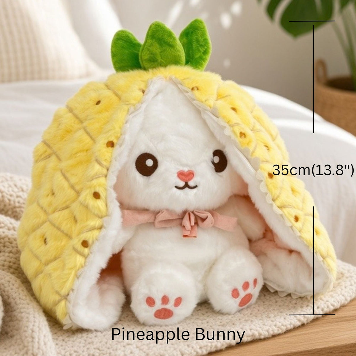 Reversible Strawberry Bunny Plush Toy Soft Polyester Kids Easter Basket Stuffer Gift Birthday Surprise for Girls and Boys