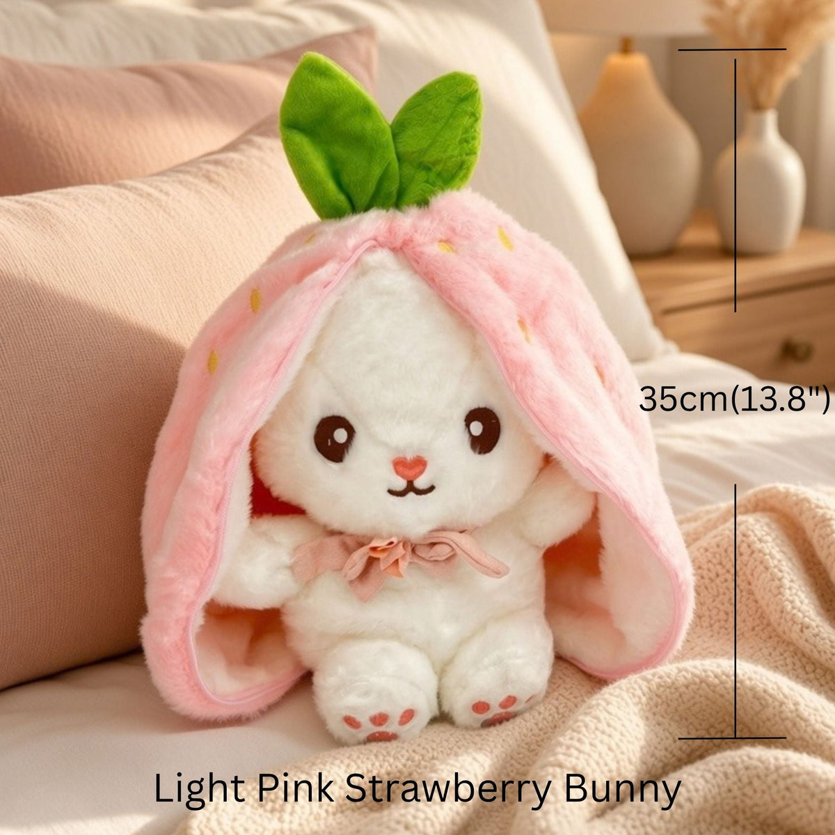 Reversible Strawberry Bunny Plush Toy Soft Polyester Kids Easter Basket Stuffer Gift Birthday Surprise for Girls and Boys