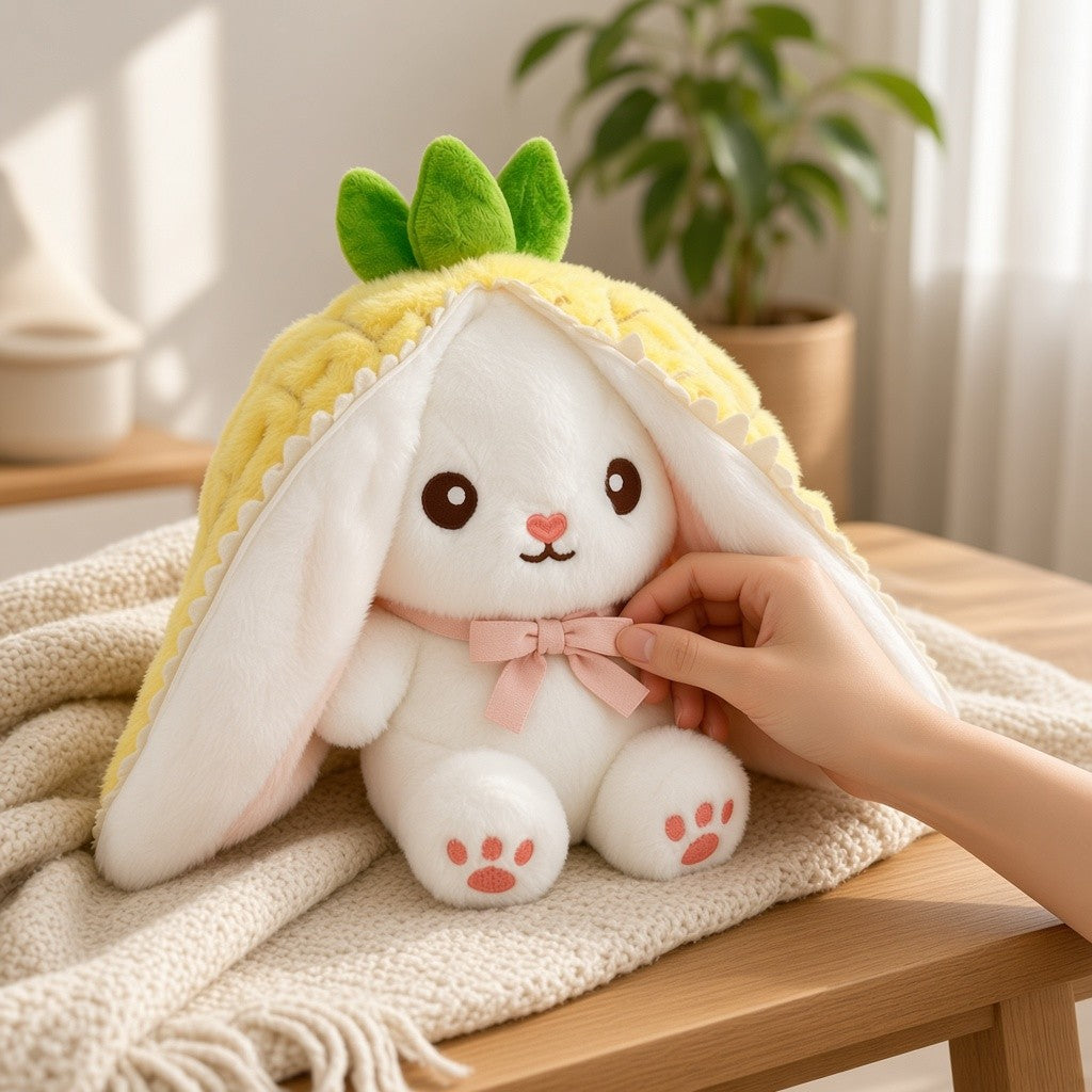 Reversible Strawberry Bunny Plush Toy Soft Polyester Kids Easter Basket Stuffer Gift Birthday Surprise for Girls and Boys