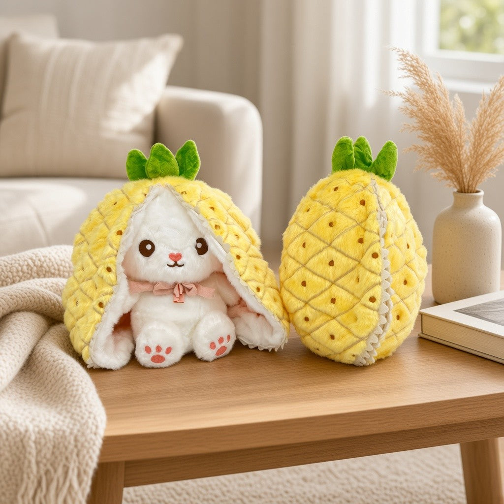 Reversible Strawberry Bunny Plush Toy Soft Polyester Kids Easter Basket Stuffer Gift Birthday Surprise for Girls and Boys