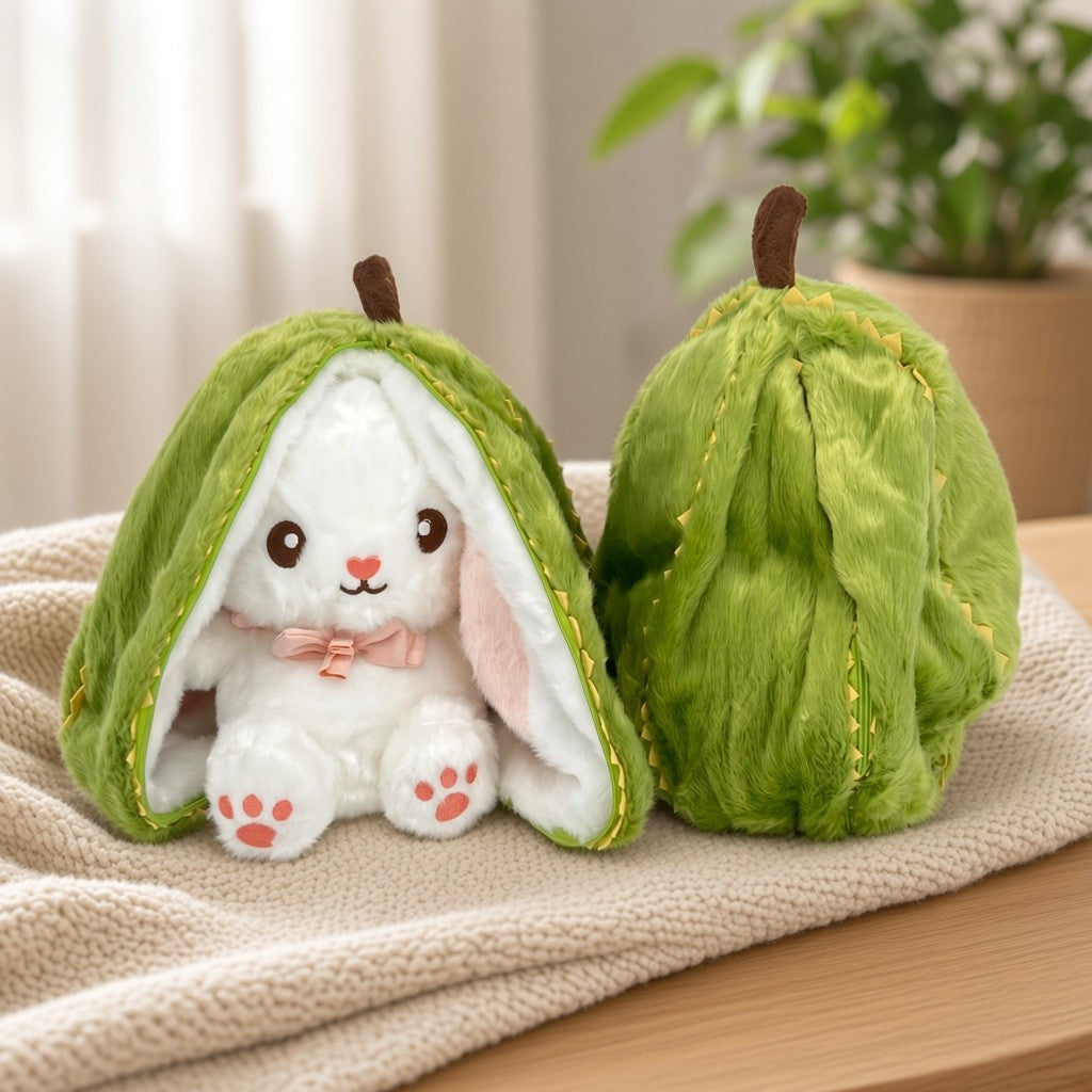 Reversible Strawberry Bunny Plush Toy Soft Polyester Kids Easter Basket Stuffer Gift Birthday Surprise for Girls and Boys